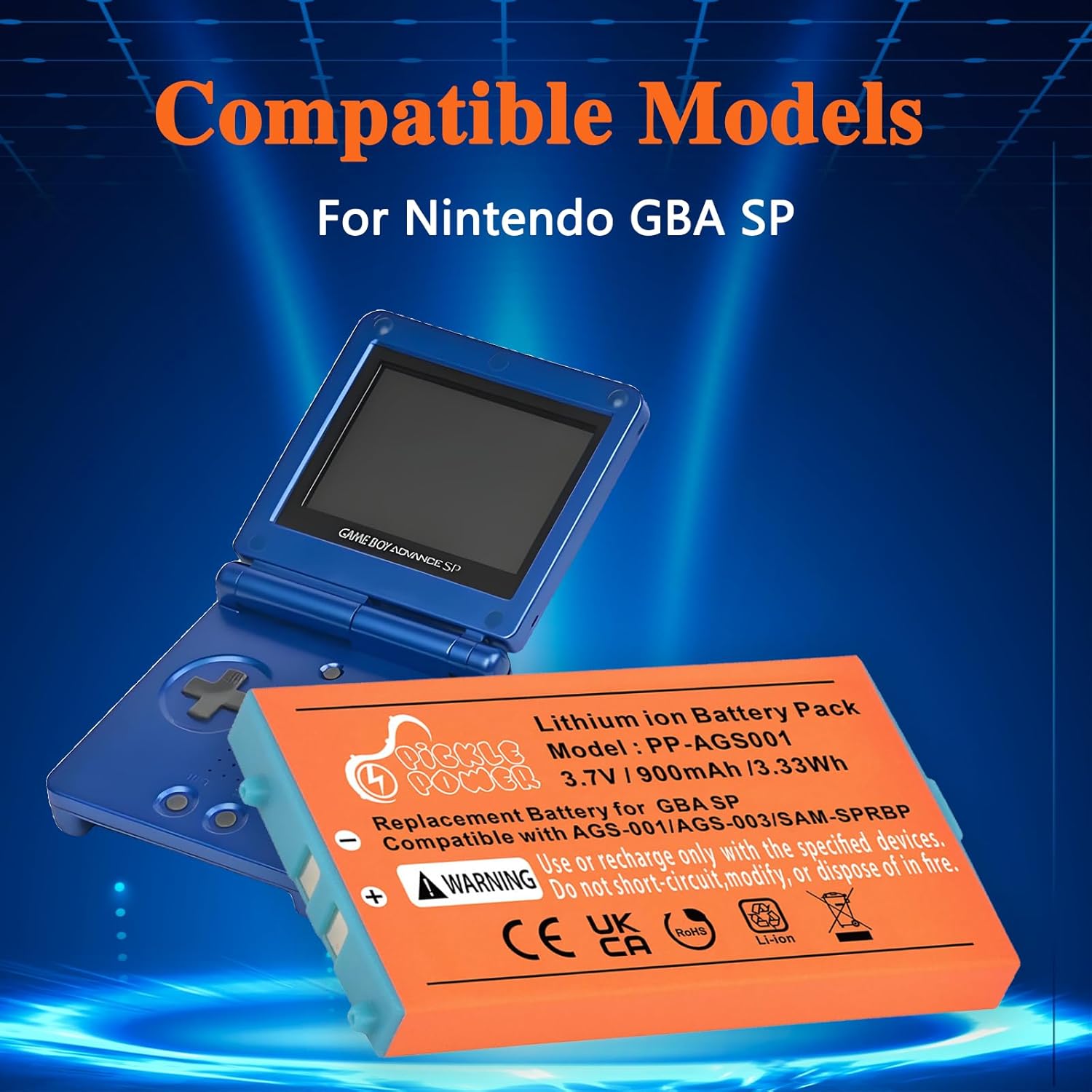Pickle Power GBA SP Battery Replacement, 900mAh Rechargeable Lithium-ion Battery with Tool Kit Compatible with Nintendo Gameboy Advance SP - Image 2