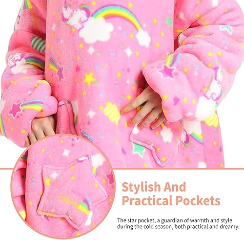 Miniatura 4 de Manta de gran tamaño con capucha para niños, sudadera con capucha de franela cálida y esponjosa con bolsillos para niños y adolescentes