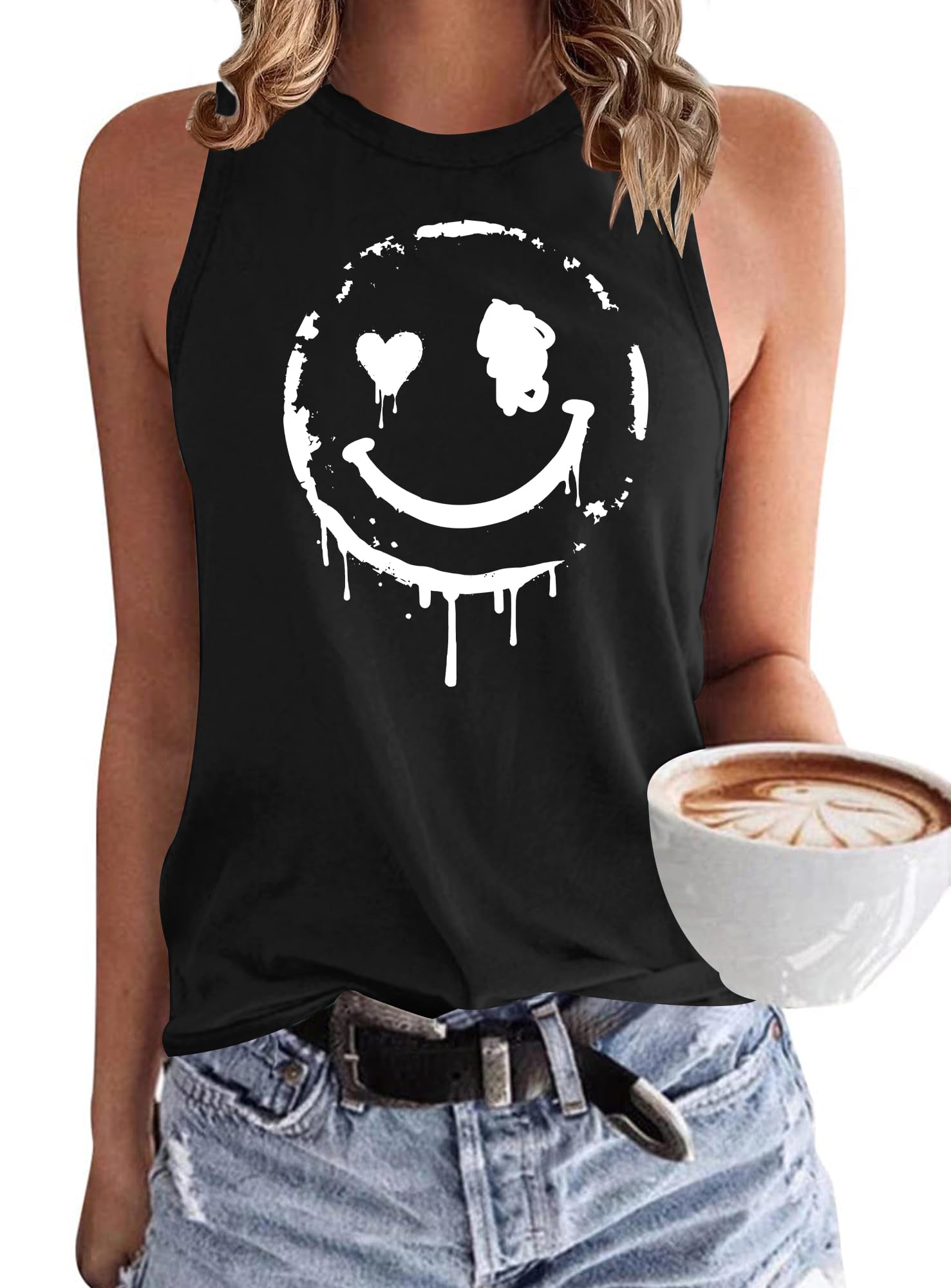 WNEEDU Damen Tank Top Ärmellos Oberteile Sommer Tanktops Rundhals Blusentop Vest Top Bluse Basic
