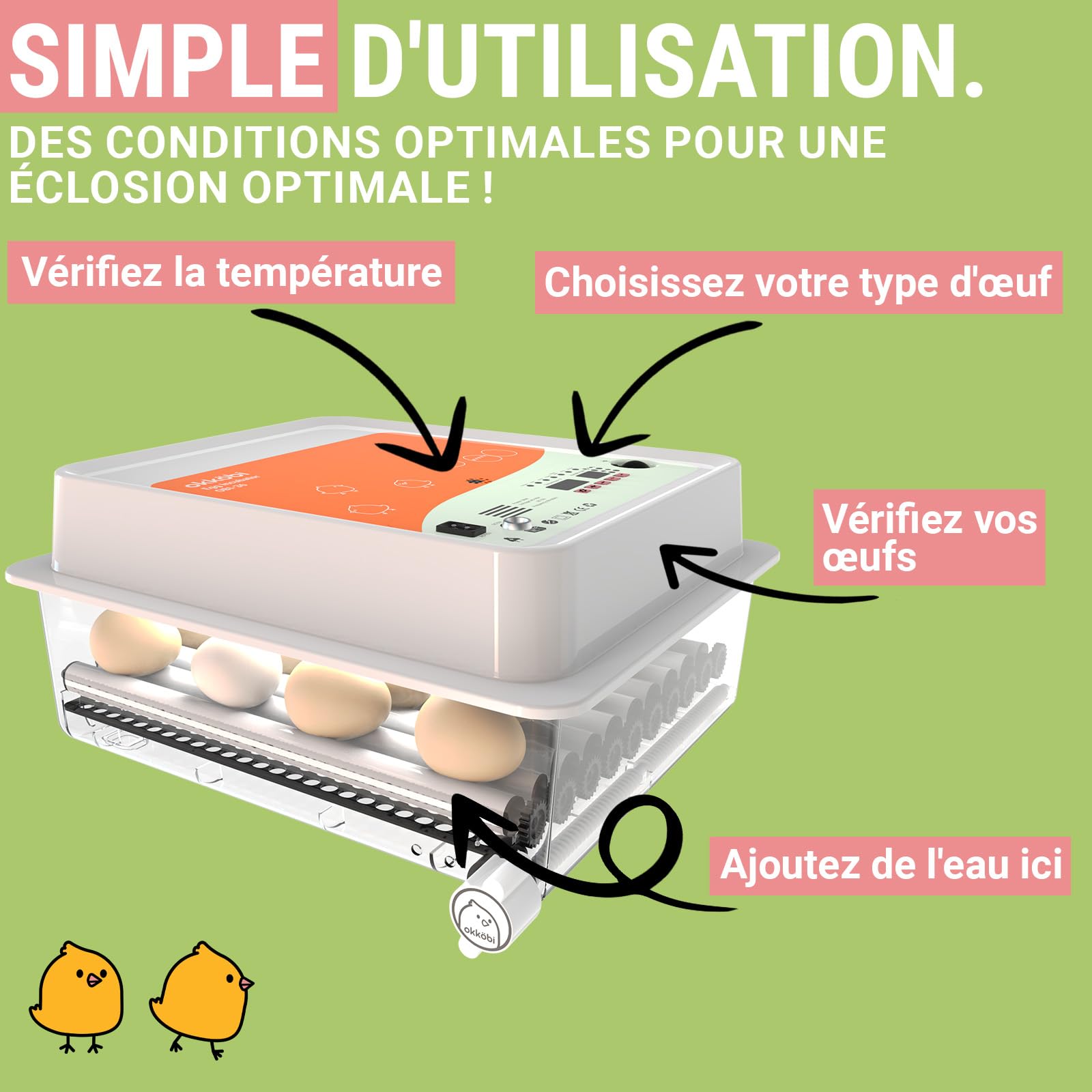 OBI-36 Couveuse Automatique – Incubateur à œufs pour 36 œufs avec Retournement Automatique - Couveuse Poule pour œufs de Poule, Caille et Canard - Orange