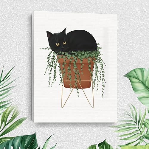 Vista 12 de Divertido arte de pared enmarcado con gato, imagen abstracta para beber café, lindo gato retro, decoración de pared, póster de lienzo adecuado