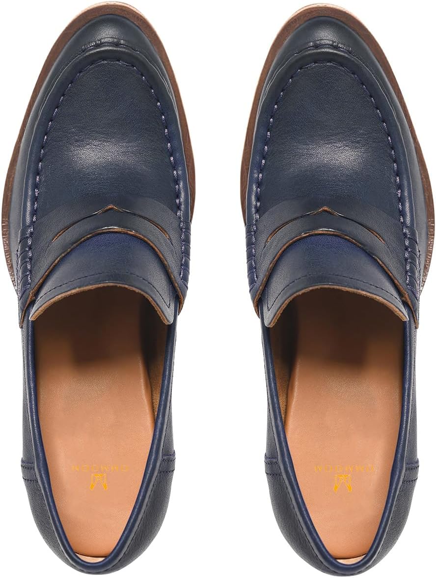 MOOMMO Women Blue Chunky Platform Loafers Pumps Round Closed Toe Slip On Penny Loafer Block High Heel Oxford Shoes Formal Classic Thick Heel Dress Loafer Office Ladies Vintage Comfort Matte Navy 8 - Image 5