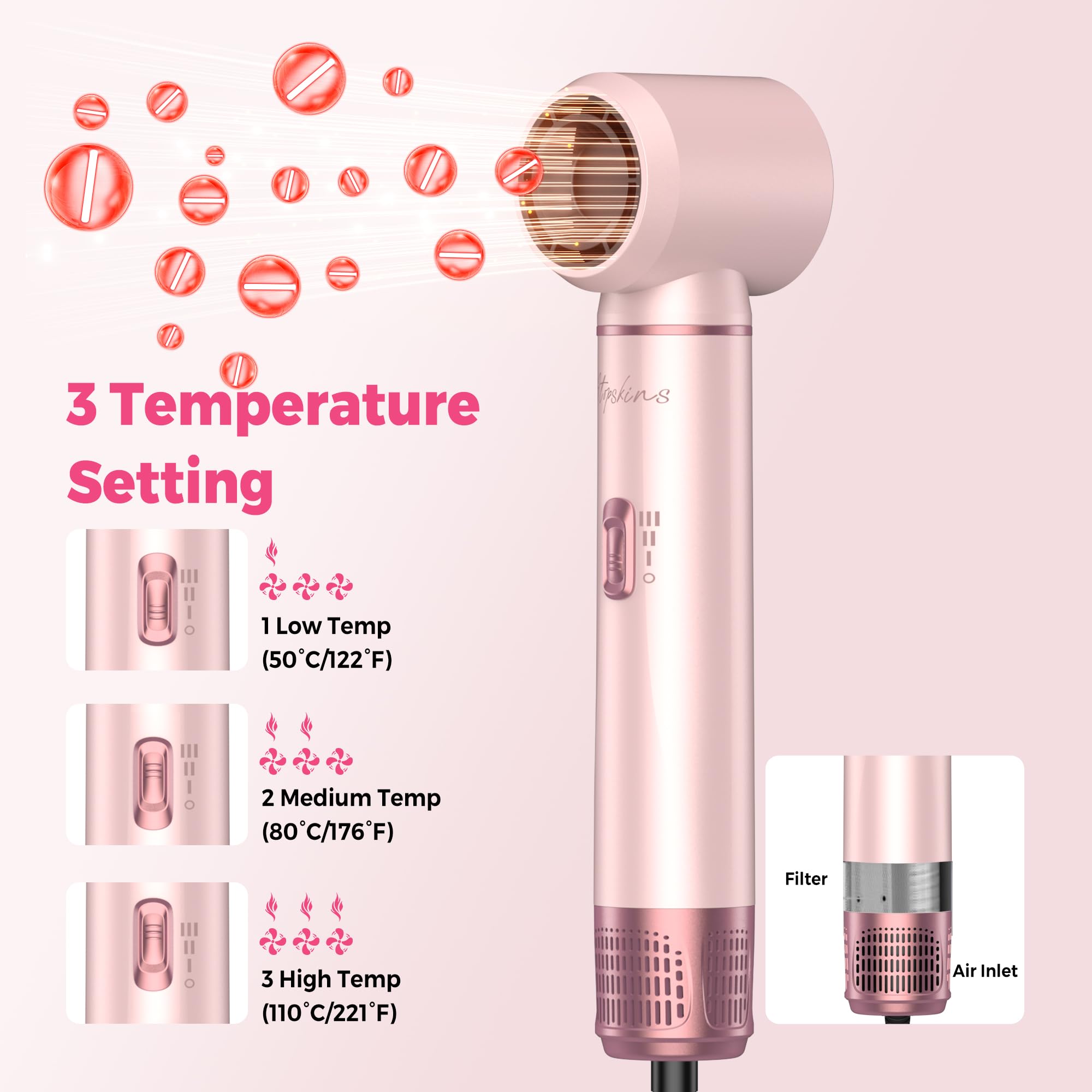 Atopskins Air Styler Brosse Soufflante 5 in 1, Seche Cheveux Ionique, Air Boucleur a Cheveux, Hair Styler Brosse Soufflante Brushing, Brosse Lissante, Pour Cheveux Bouclés, Sécher les Cheveux