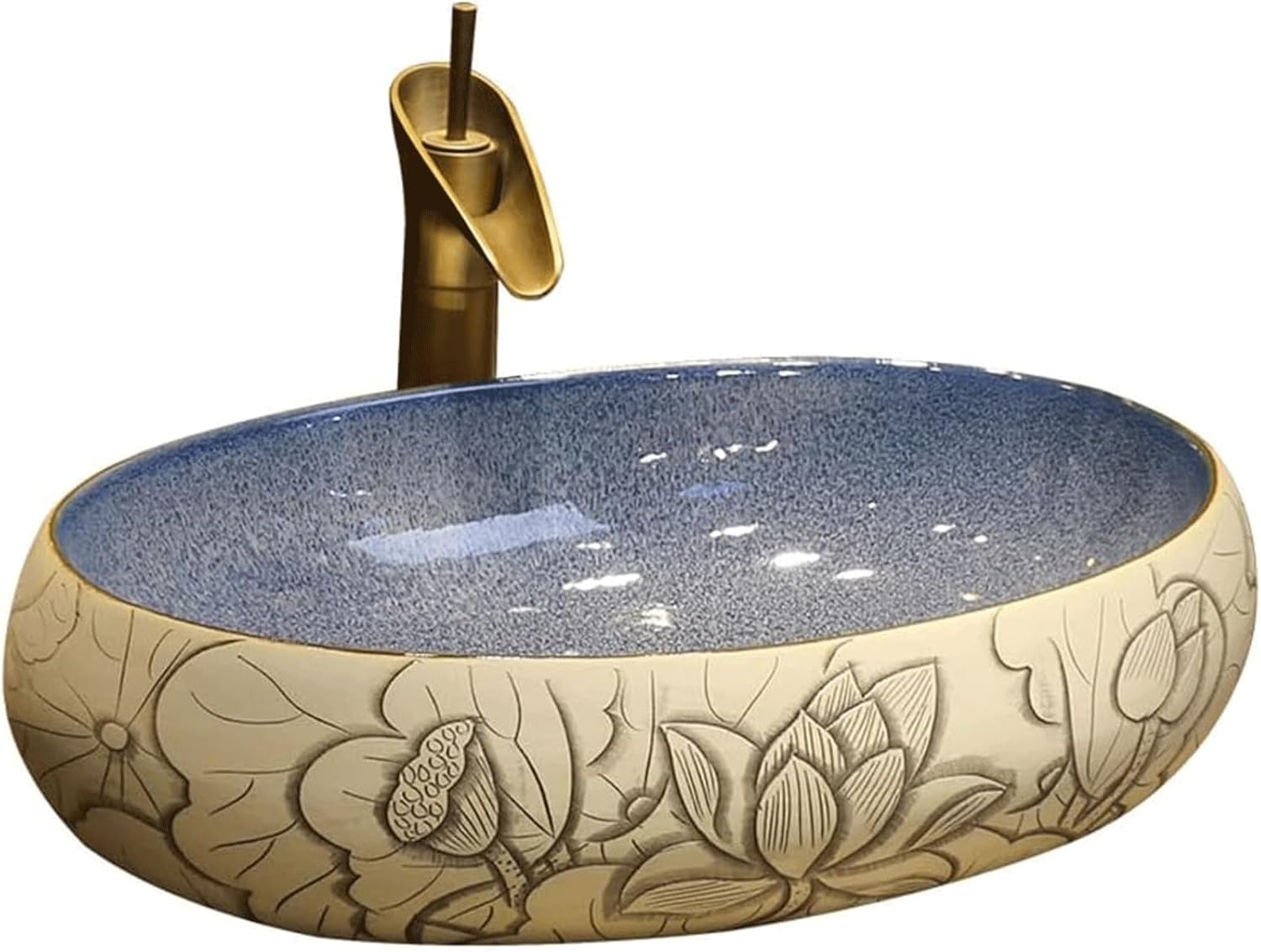 強化ガラス 洗面台蝶形シンク滝の蛇口付き バスルーム シンク バニティ