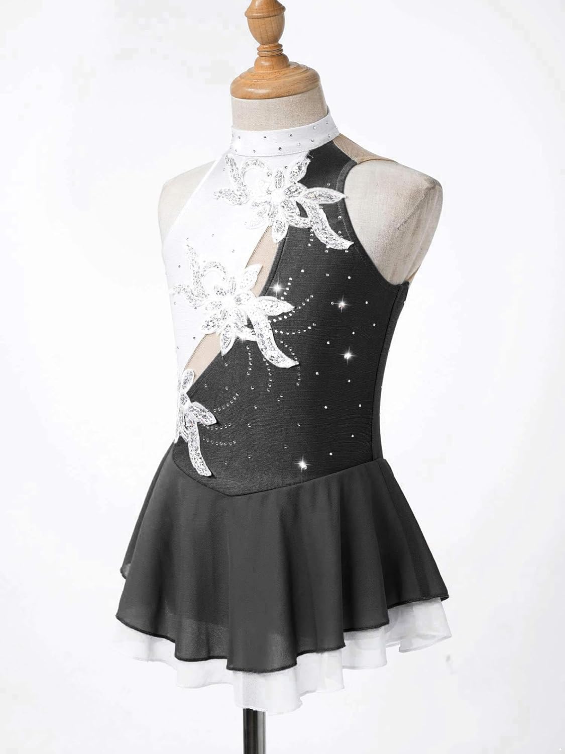 Jhaoyu Figure Skating Dress Girls Roller Skating Dress Shiny Rhinestone Ballet Dance Competition Dancewear