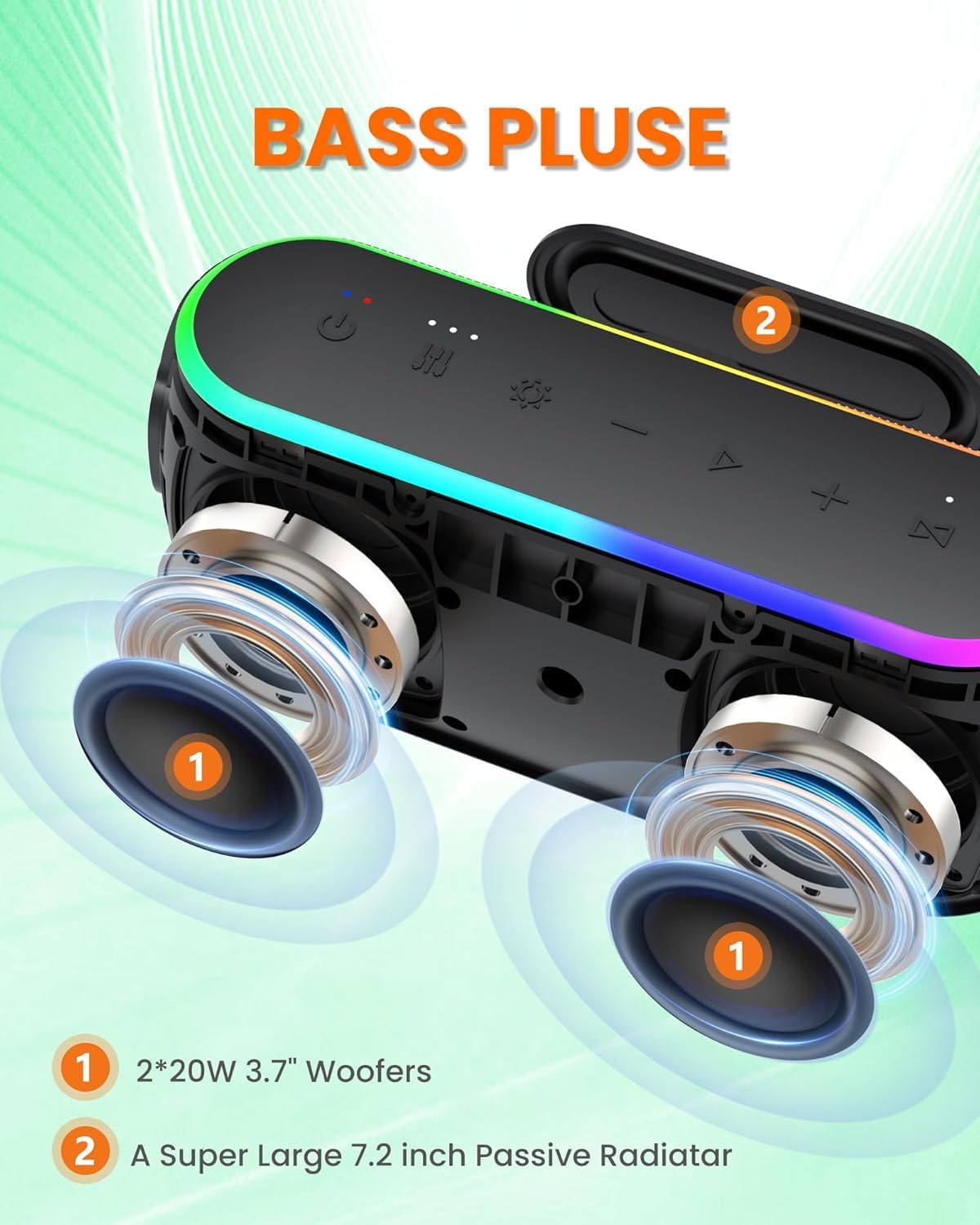 Bluetooth Speaker, Portable Wireless Speakers with Hooks, 40W Deep Bass EQ, IPX6 Waterproof, Bluetooth 5.3 TWS, RGB Lights, 15H Playtime, Built-in Battery for Outdoor Camping Beach (Black) - Image 3