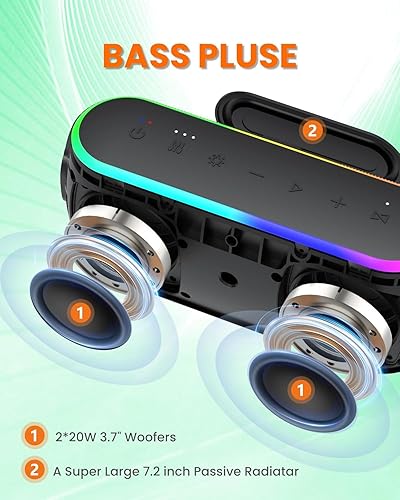 Miniatura 3 de Altavoz Bluetooth, altavoces inalámbricos portátiles con ganchos, ecualizador de graves profundos de 40 W, IPX6 impermeable, Bluetooth 5.3 TWS,