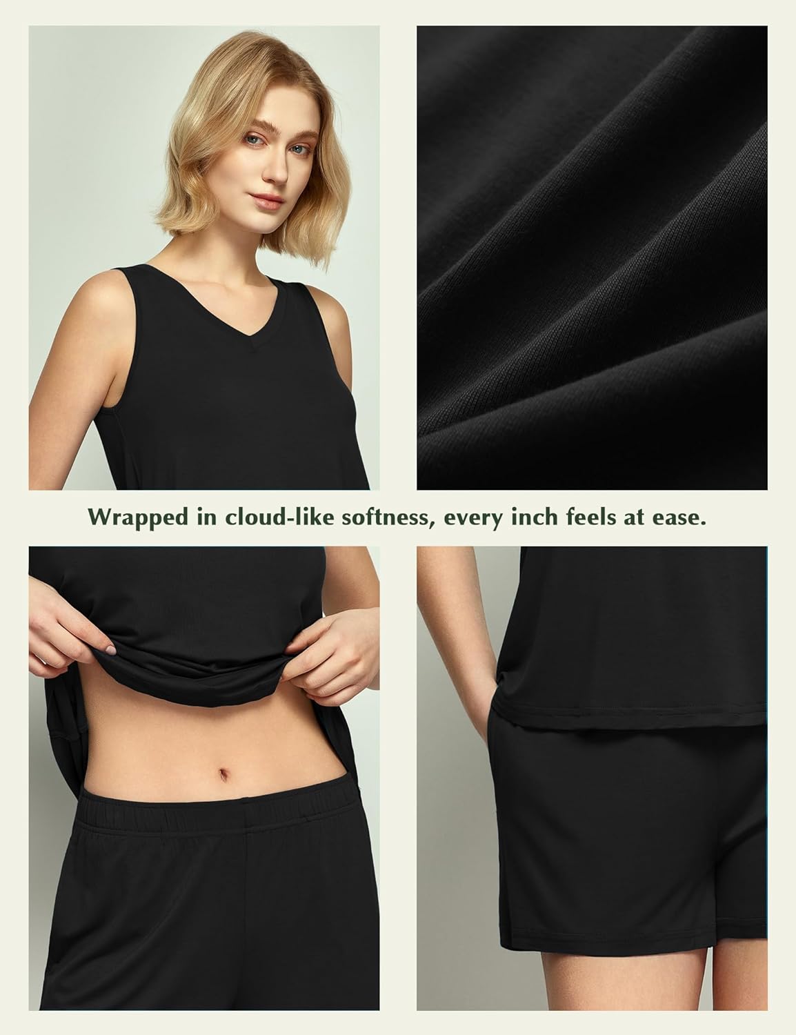 GYS Viscose from Bamboo Pajamas for Women V Neck Tank Top with Shorts Sleep Sets - Image 4