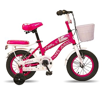 Vaux Angel 12inch Kids Cycle for Girls 2 to 4 Years with Support Wheels, Basket & Cushioned Backseat, Girls Bicycle with Steel Frame & Ralson Tyres, 95% Assembled, Ideal Height:2ft to 3ft (Pink)