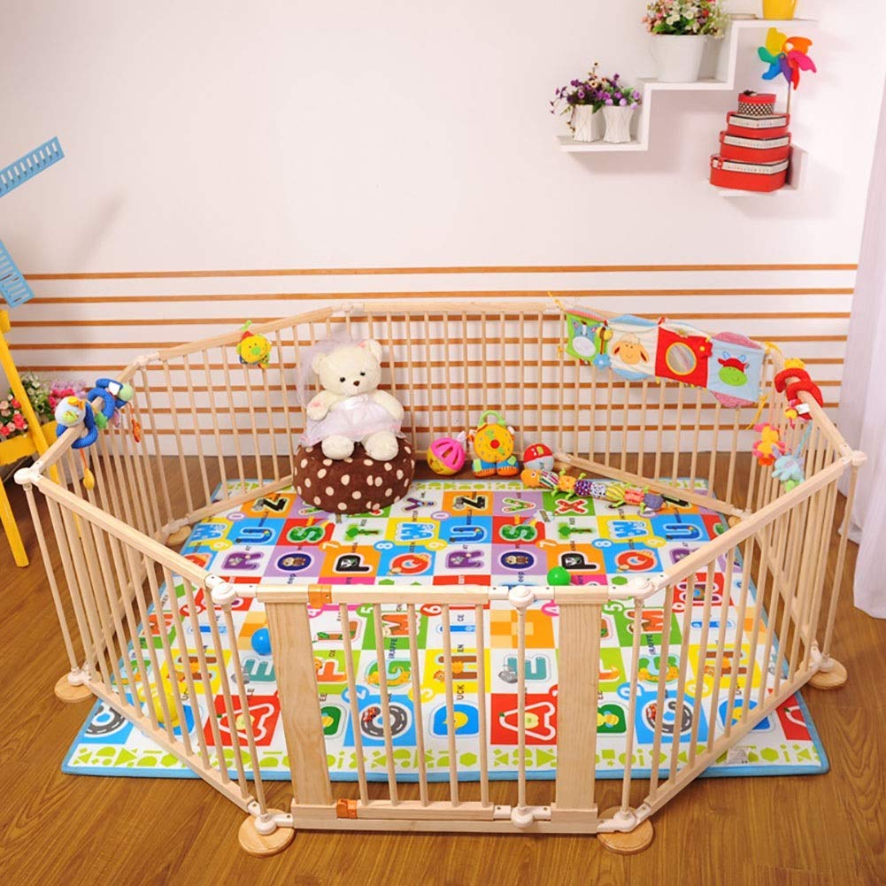 Recinto Pieghevole in Legno per Bambini Piccoli, recinto per Gemelli - Portatile con cancelletto di Sicurezza e basi robuste, Alto 71 cm/28 (90×180×71 cm)