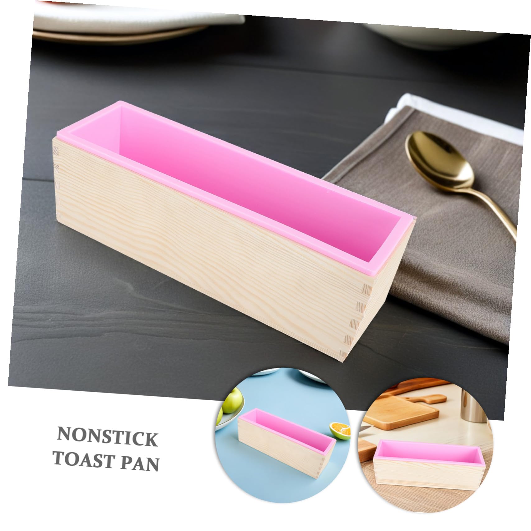 ULTECHNOVO Molde para Pan Casero Rectangular de Madera y Silicona Molde para Hornear Tostadas Antiadherente con Tapa Set 2 Piezas Rosa y Morado Utensilios Cocina para Repostería y