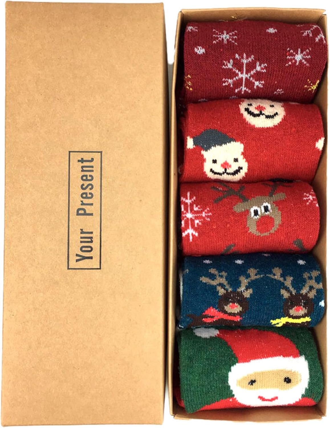 Women's Christmas Socks 5 Pairs, Festive Ladies' Socks Christmas Gift