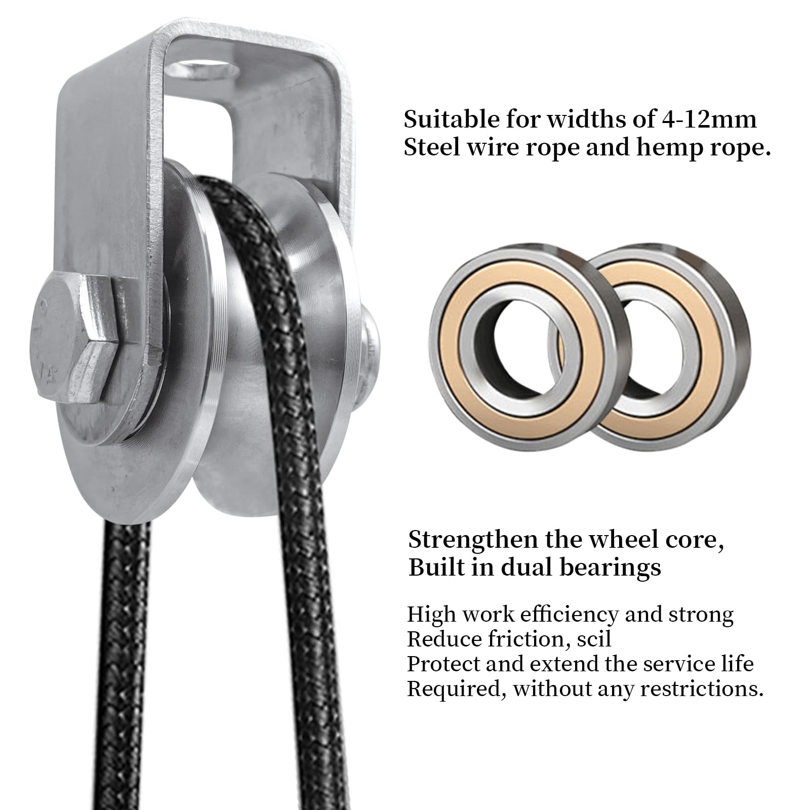 2 Pièces Poulie avec 2 Roulements à Billes,Poulie de Fitness en Acier Inoxydable,48mm de Diamètre,Poulie de Levage pour Cordes et Câbles de 16mm,Capacité de Charge de 200kg