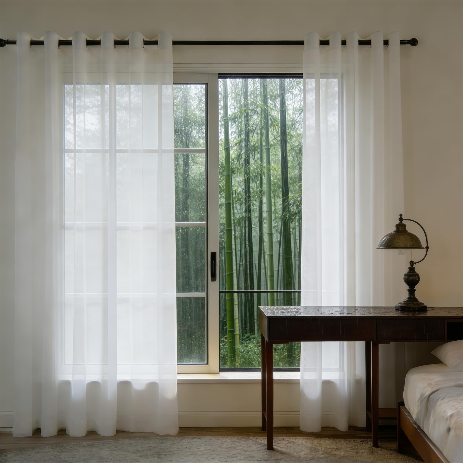 Biała Firana 180 x 170 cm Półprzezroczysty, Imitacja Lnu, Przelotka, Lekki, Przewiewny, Zwiewne Zasłony Do Salonu Do Drzwi Tarasowych Do Sypialni I Salonu, Biały
