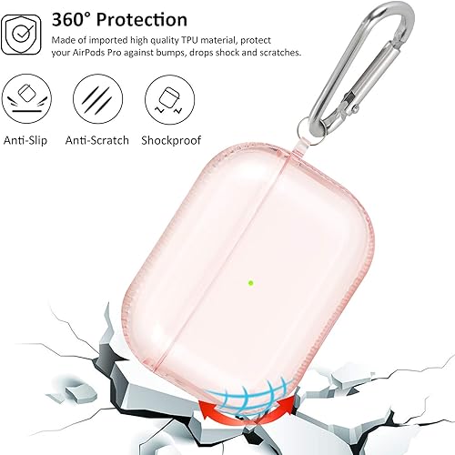 Vista 25 de KOREDA Funda para AirPod Pro de 2ª/1ª generación, funda protectora transparente de TPU suave y transparente a prueba de golpes, diseñada con llavero