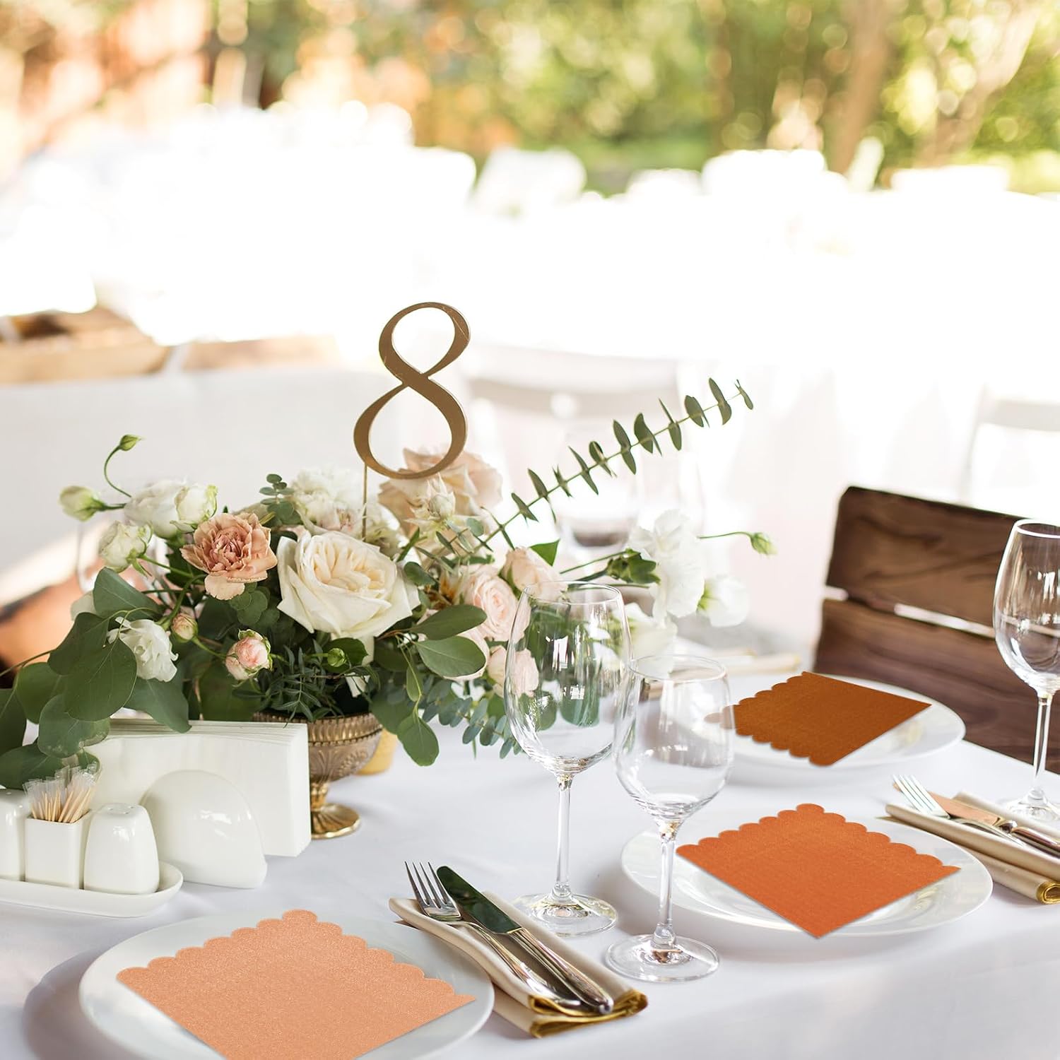 Whaline 200 Sheets Terracotta Cocktail Napkin Terracotta Gradient Color Scalloped Paper Napkin 4 Colors Thick Disposable Party Dinner Dessert Beverage Napkin for Party Supplies Table Decor