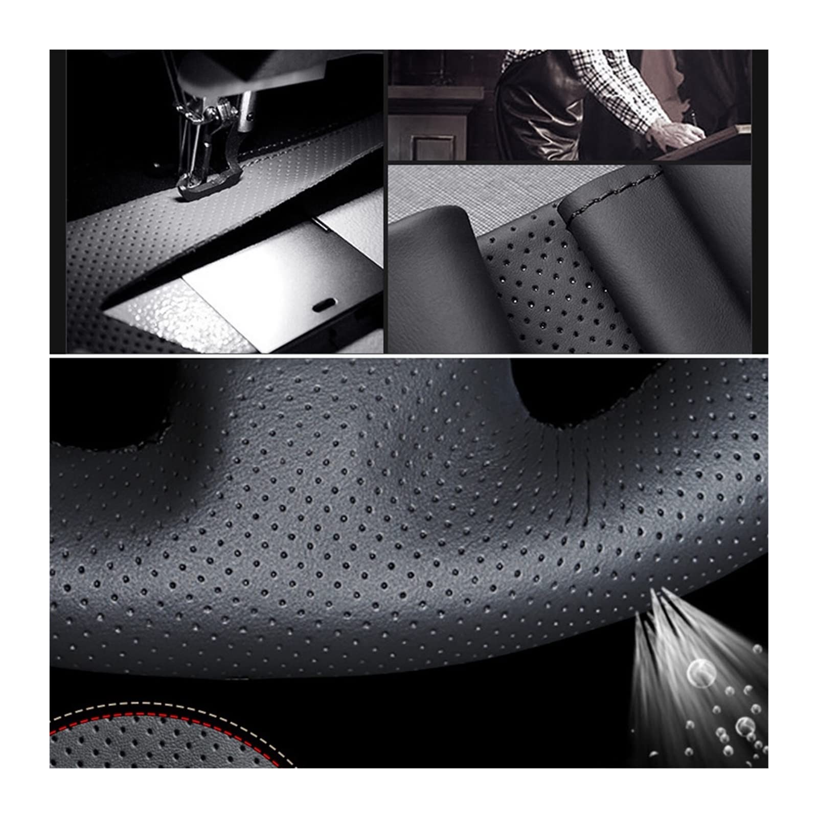 Couvre Volant Voiture Couverture De Volant De Voiture Bricolage Cousu À La Main en Cuir Véritable Noir pour CR-V pour CRV 2002-2006 Couverture Volant Voiture (Couleur : Light Blue Thread)