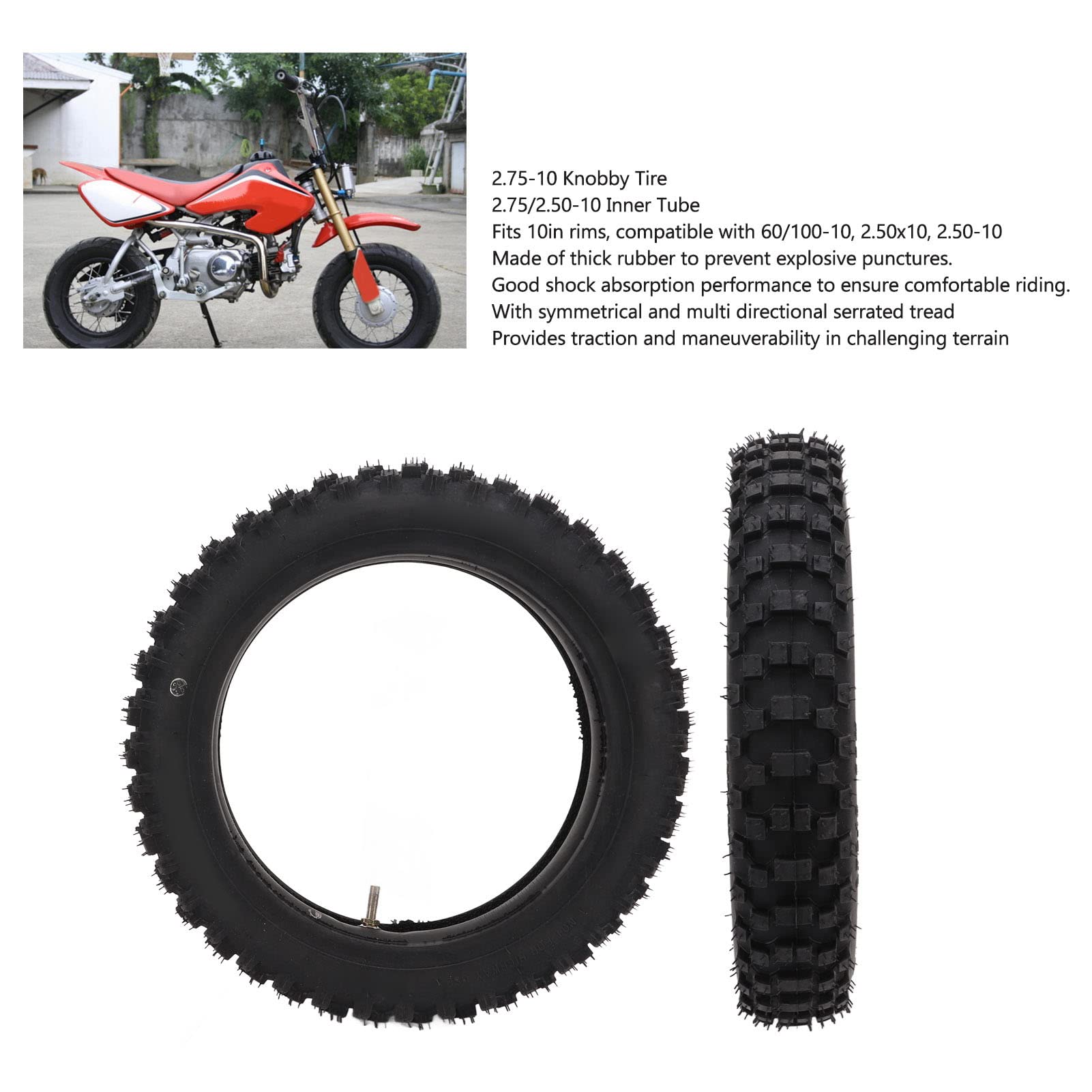 Cocoarm Zestaw Dętek, Wytrzymała Gumowa Dętka z Guzkiem 2,75-10 do Rowerów Terenowych i Motocrossowych