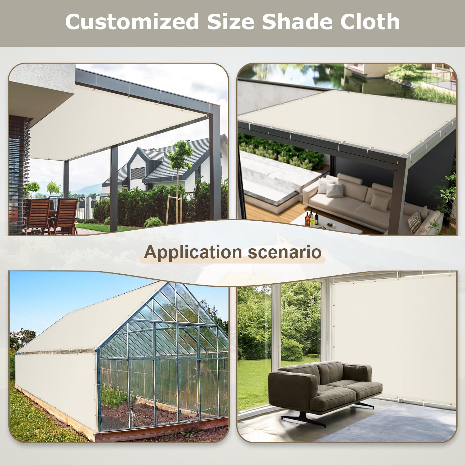 LOVE STORY Custom Size 3x3 FT Sun Shade Cloth with Grommets Pergola Shade Cover 95% UV Protection for Patio Outdoor, Cream (Customized)