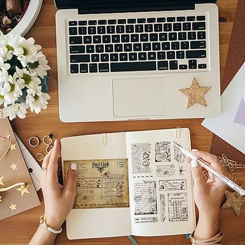 Miniatura 61 de GLOBLELAND Sellos transparentes de fondo de números vintage, sellos transparentes con estampado de palabras de flores, sellos transparentes