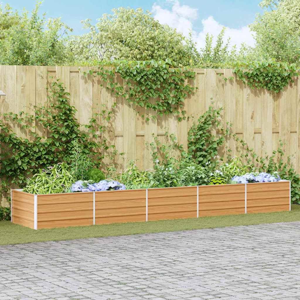 vidaXL Arriate Elevado Marrón Claro 400 x 80 x 45 cm Acero Galvanizado, Jardín y Terraza, Maceta de Metal Resistente, Huerto Elevado, Caja de Flores Exterior, Contenedor de Plantas para Hierbas