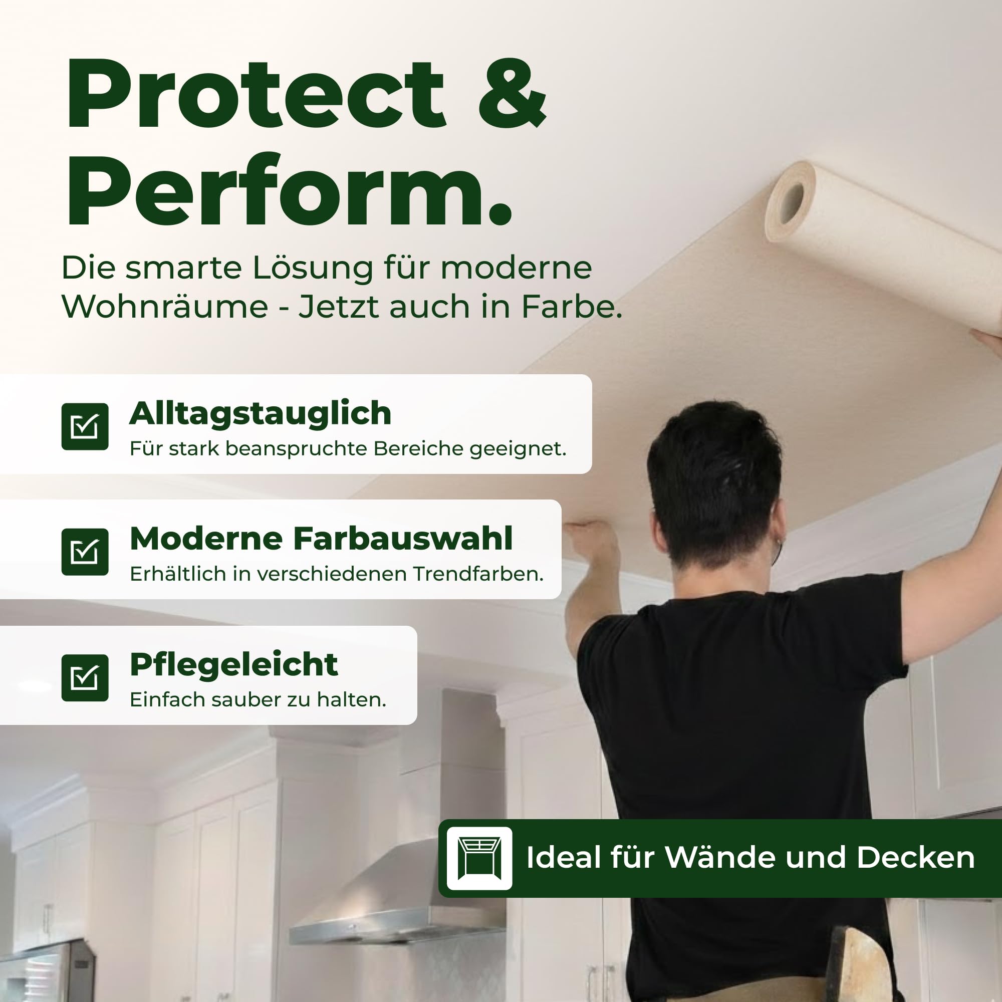Vliestapete 4er-Set PROTECT COLOR Beige – 10,05 m × 0,53 m | kein Anstrich notwendig, kratz- & stoßfest, rissüberbrückend, Made in Germany