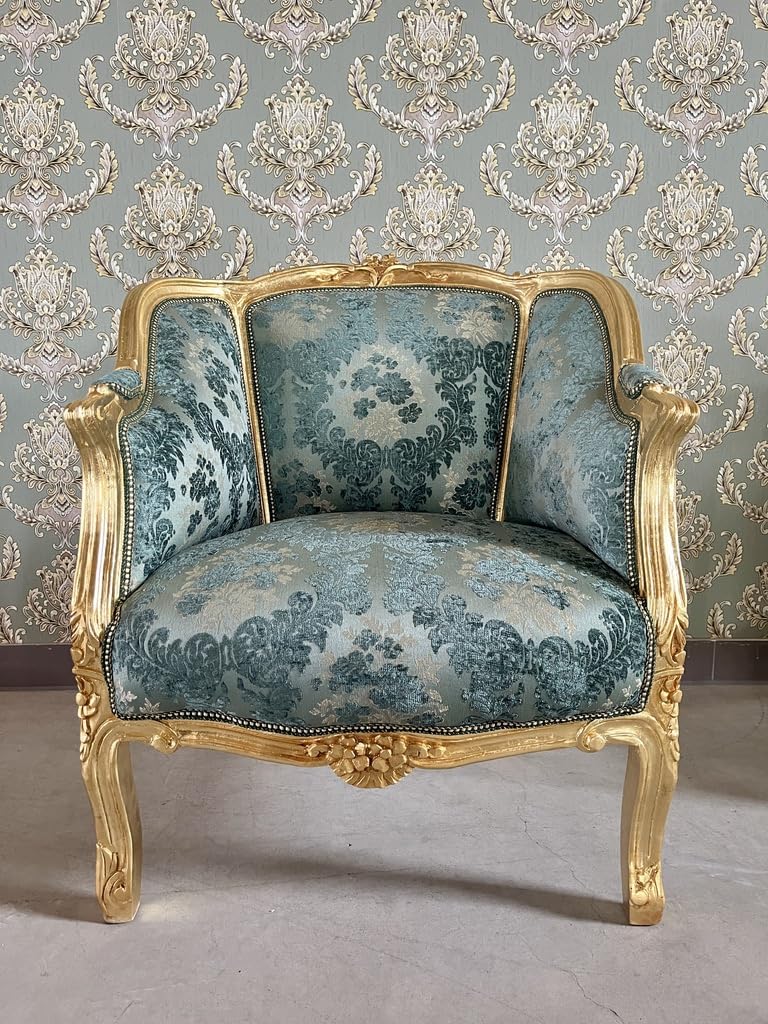 Krzesło w stylu francuskim Louis w stylu nostalgicznym, barokowym stylu, aksamitny turkus, fotel do salonu, wystroju domu, hotelu, salonu