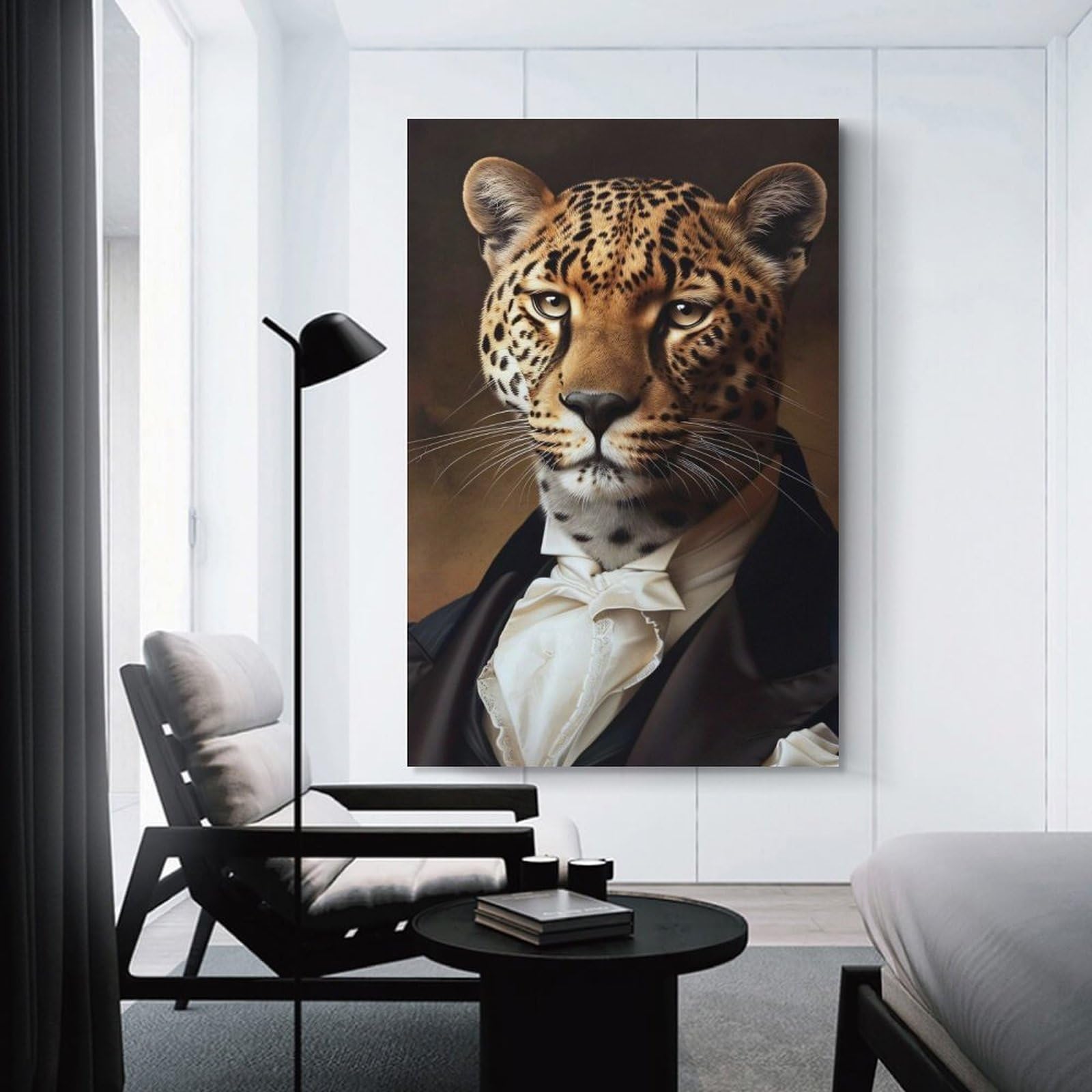 Junmoney Leopard in A Tuxedo Portrait Wall Art Print, 24x36inch(60x90cm), for Bedroom Walls, Guest Spaces Or Lounges, Home Artwork with A Soft Interior Feel