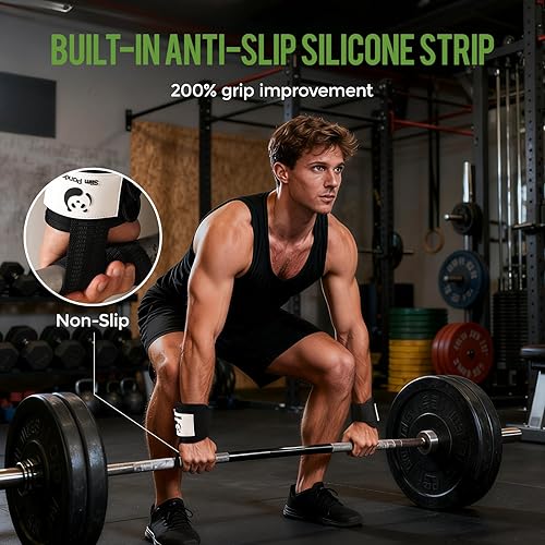 Miniatura 4 de Slim Panda Correas de muñeca para levantamiento de pesas, correas de levantamiento de pesas con acolchado de neopreno para mujeres y hombres,