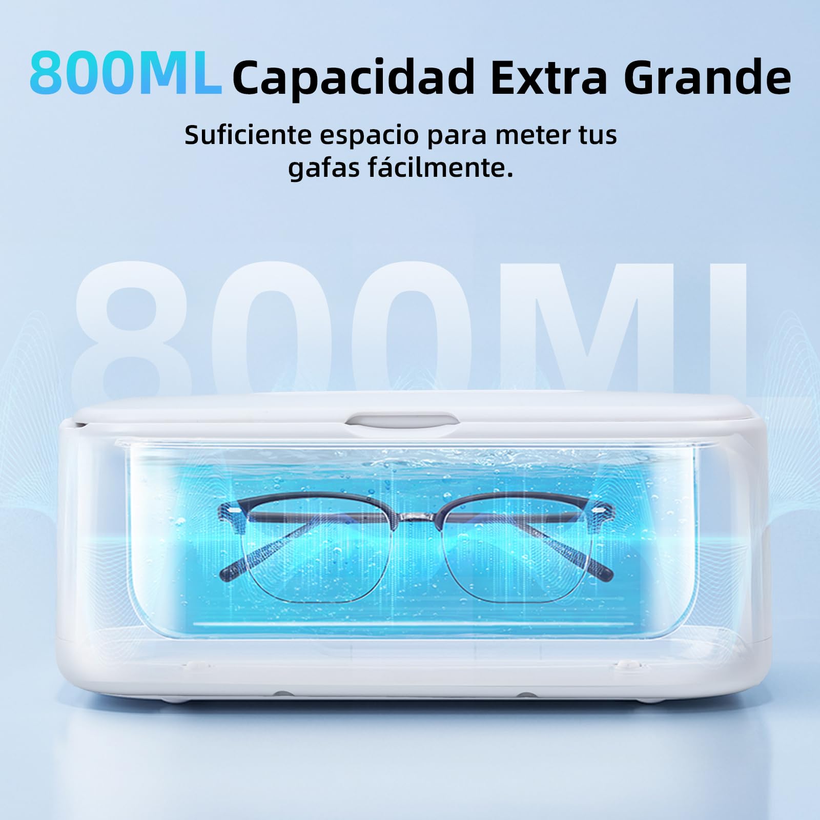 Limpiador Ultrasonidos Joyas Gafas Dental, 800ML | Maquina Ultrasonidos Limpieza | 49000Hz | 800ML | Luz UV | 5 Modos | para Glasses, Anillos, Prótesis, Relojes