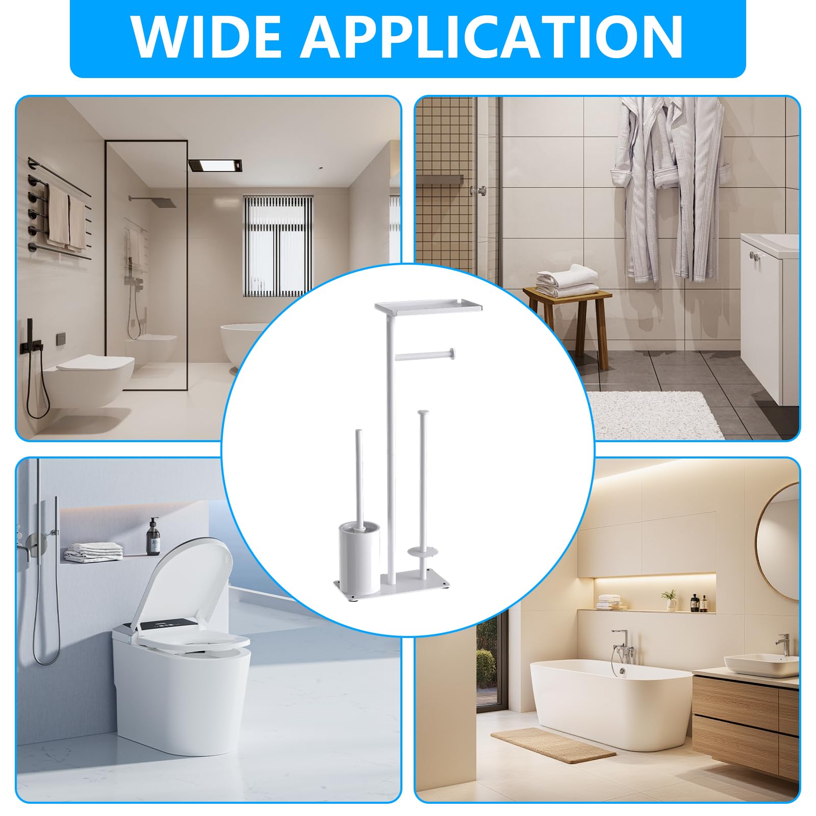 Portarrollos para Papel Higiénico, 59CM Soporte para Papel Higiénico De Pie De Metal con Estante Superior con Escobilla para Baño Y Hogar con Capacidad para 3 Rollos De Repuesto