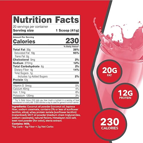 Miniatura 2 de KetoLogic Batido en polvo de reemplazo de comida Keto para obtener resultados óptimos + aceite MCT + suero alimentado con pasto - Macros