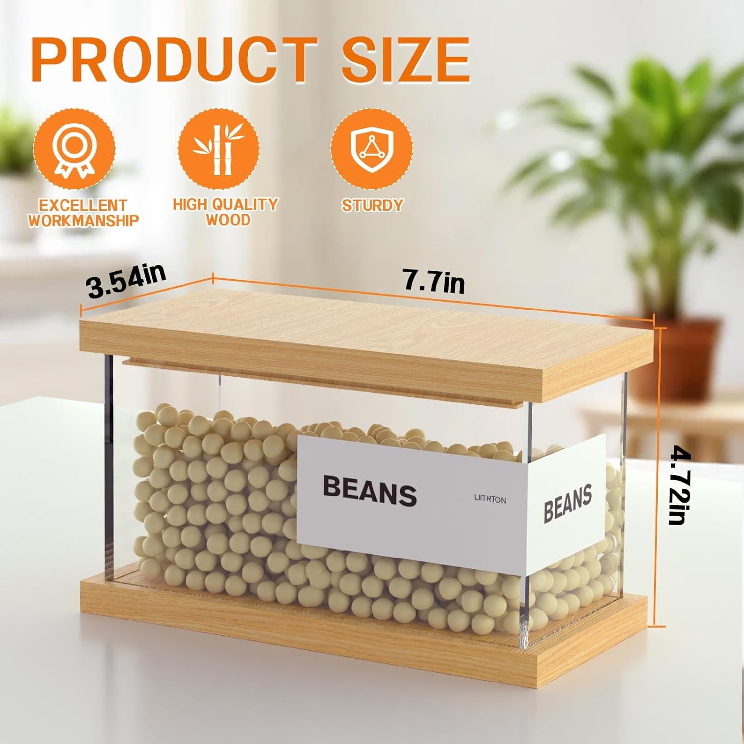 Liitrton Bamboo Food Dispenser 2 PCS -1.2L Airtight Cereal Containers with Bamboo Lids & 12 Labels, Kitchen Pantry Organizers and Storage for Cereal Flour Snack Sugar Storage Container