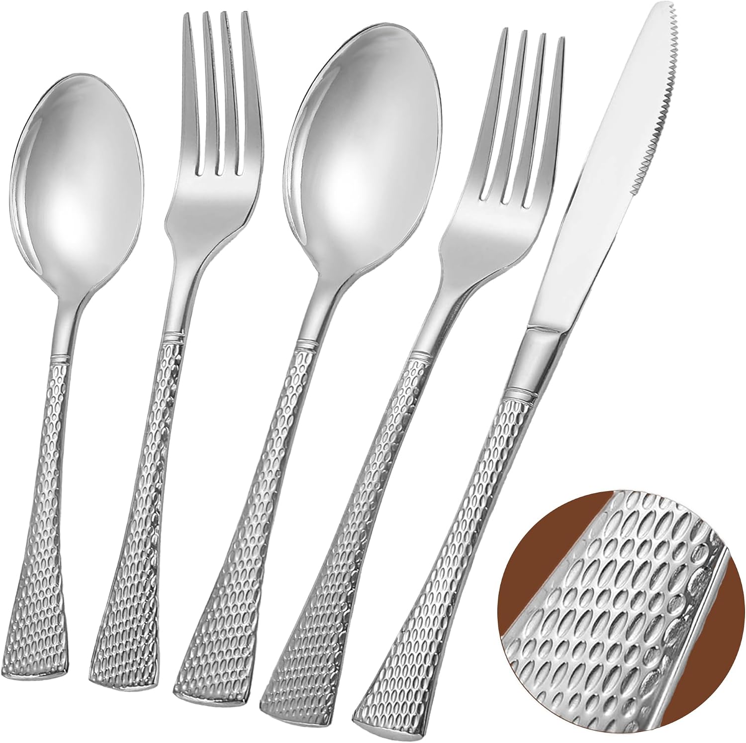 Runfly Hammered Silver Stainless Steel 20-Piece Flatware Set