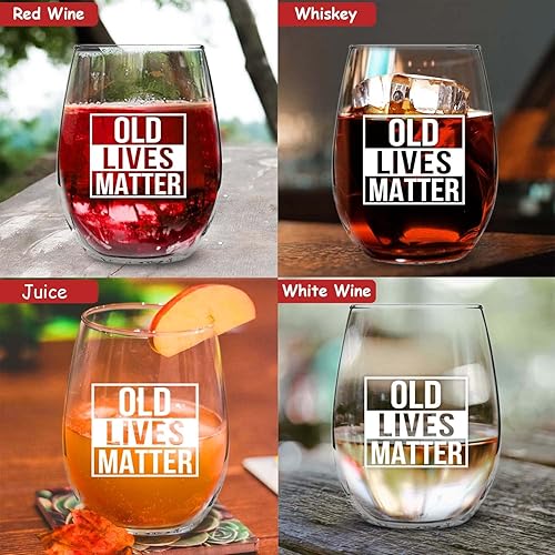 Miniatura 6 de DU VINO Old Lives Matter - Vaso de vino sin tallo, 15 onzas, regalo de cumpleaños o jubilación para personas mayores, regalo de broma para mamá,