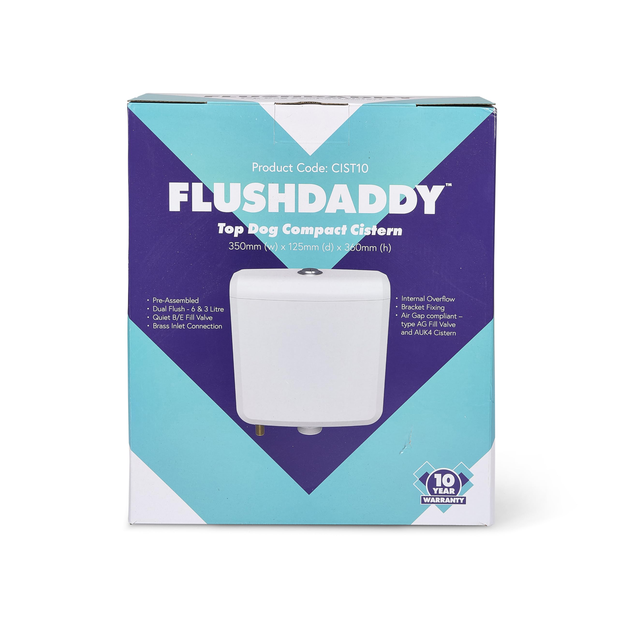 LavaTap FlushDaddy - Cisterna compacta de doble descarga – Cisterna de inodoro delgada con válvula de descarga doble y válvula de llenado – 6L/3L descarga ajustable – Entrada inferior para inodoro de