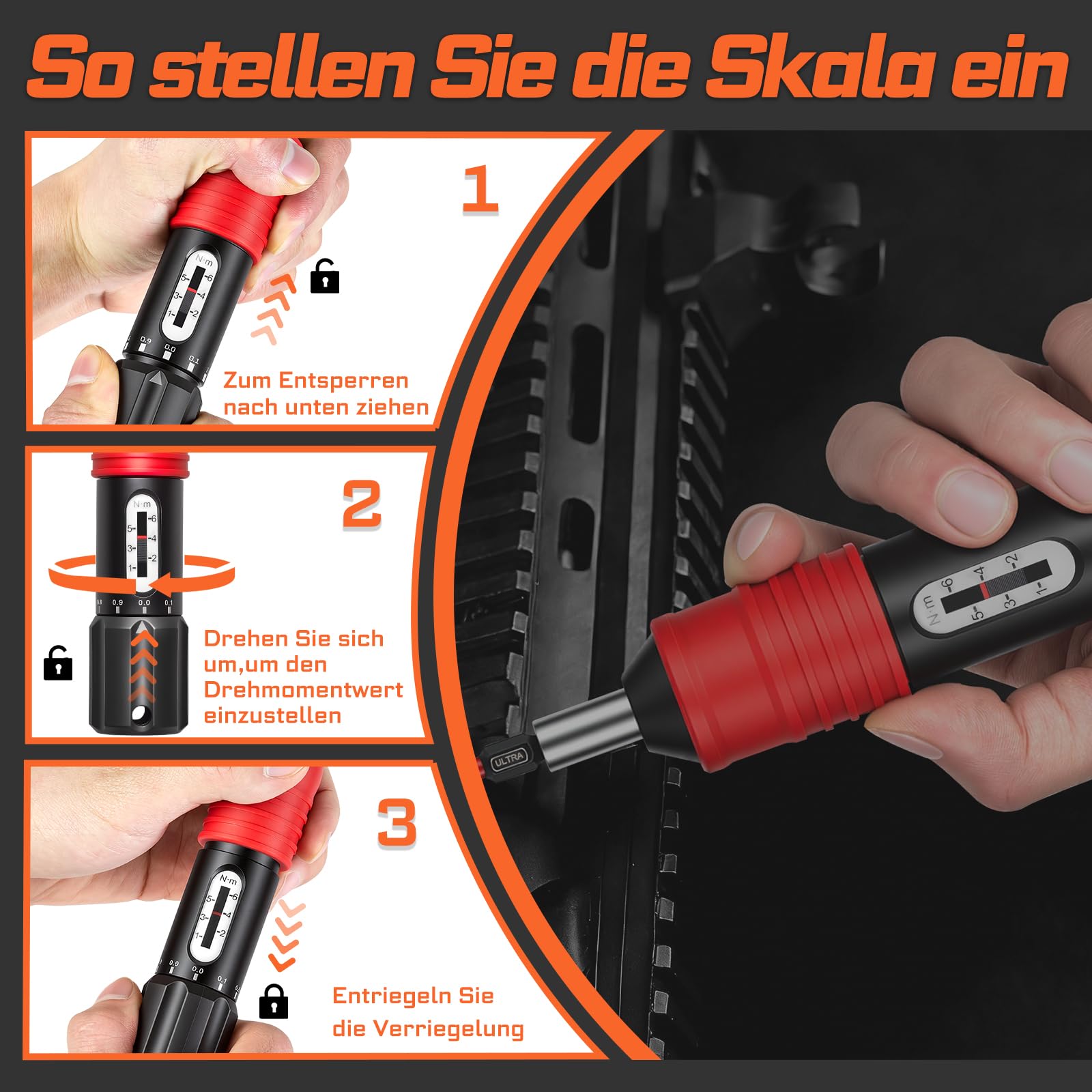 GEINXURN Set di 61 cacciaviti dinamometrici regolabili (1/4 pollici), set industriale SAE con cacciaviti rotativi speciali regolabili con attacco universale, chiave a bussola