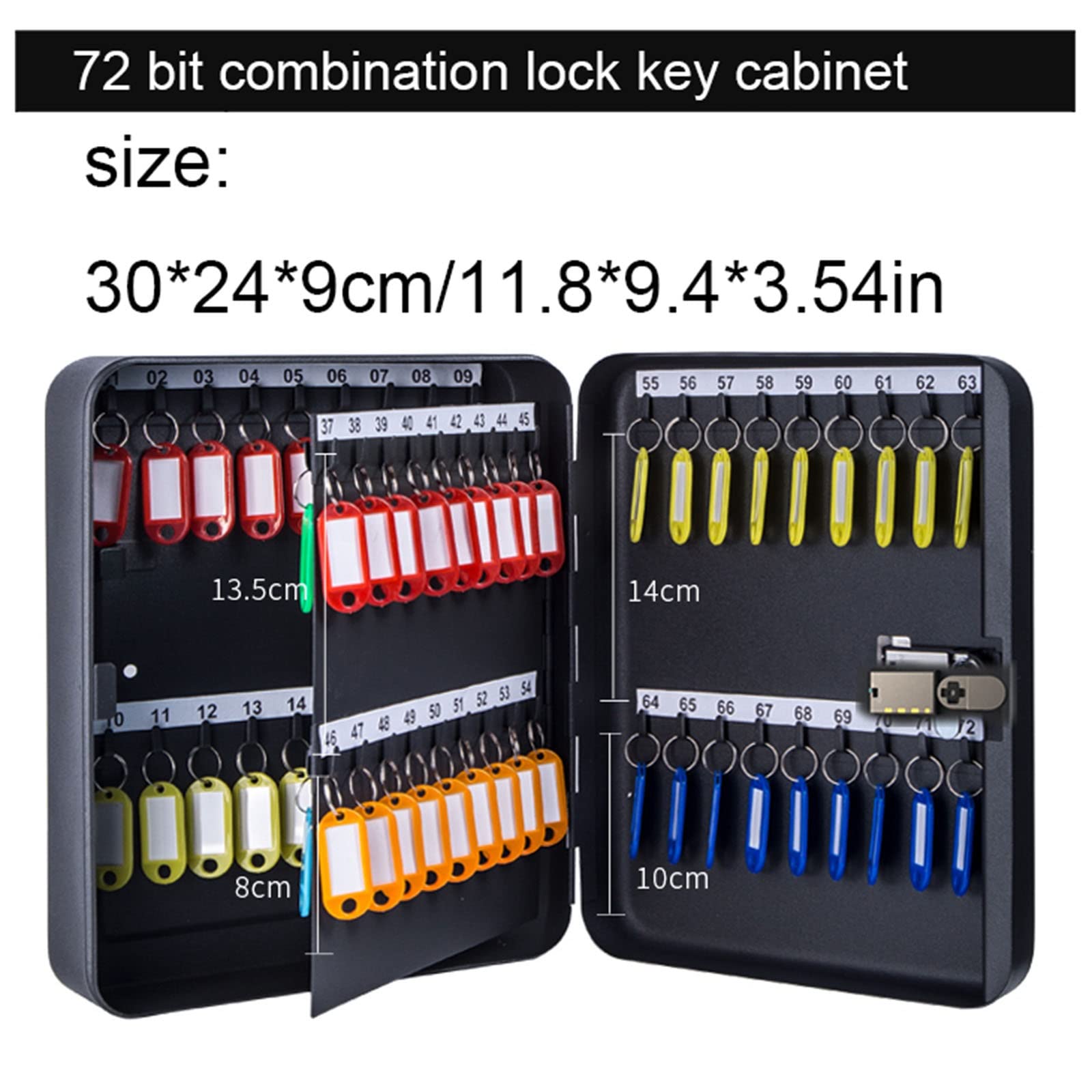Armoire à clés murale avec serrure ionique C en métal pour un rangement sécurisé des clés (couleur : noir, capacité : 72 clés)