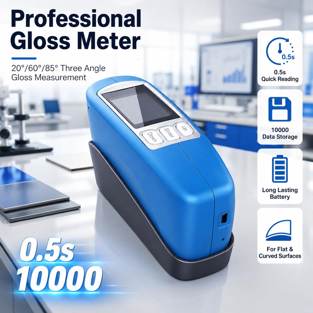 Medidor de brillo digital con almacenamiento de datos, medidor de brillo de precisión portátil para revestimientos, tintas, plásticos y galvanoplastia, herramienta de medición precisa