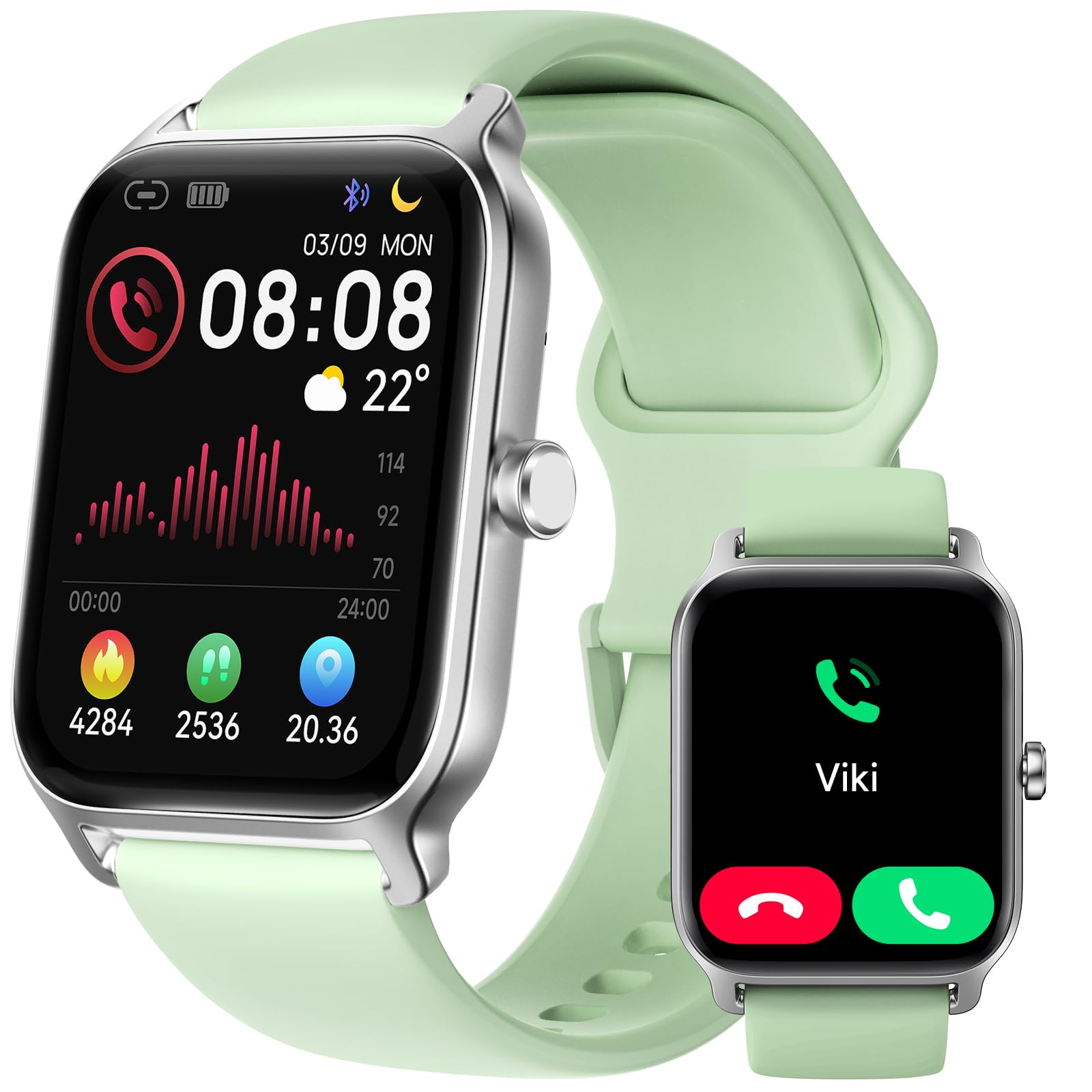 Yoever Montre Connectée Femme avec Alexa, 1.8" Smartwatch, Répondre Appel, Moniteur SpO2 Fréquence Cardiaque Sommeil, 100 Sport, Podomètre, IP68, Vert pour Android iOS