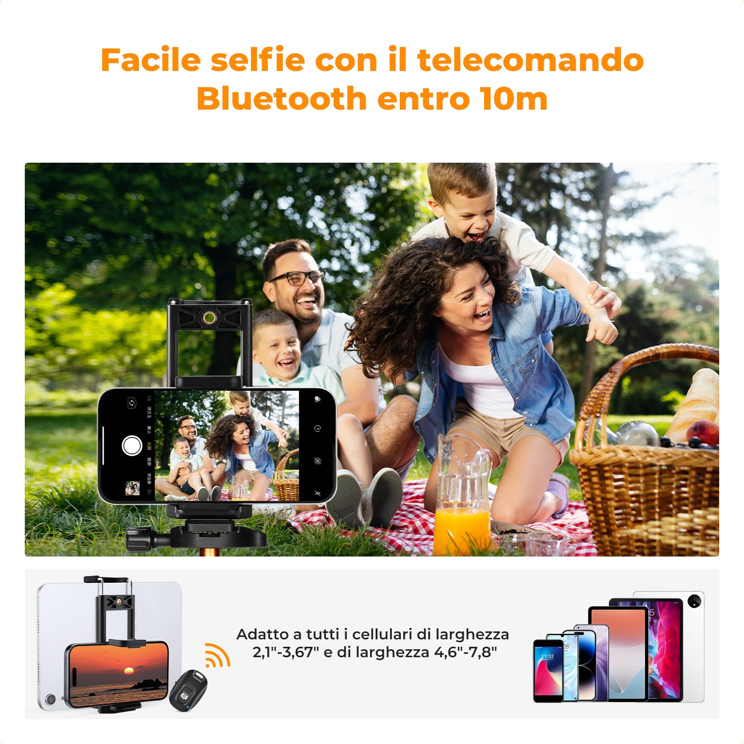 K&F CONCEPT Treppiede Fotocamera e Smartphone 190cm, Cavalletto Fotografico in Alluminio con Telecomando Bluetooth e Testa a Sfera, Treppiede Compatto per DSLR/Ipad/Live Streaming, S255A3