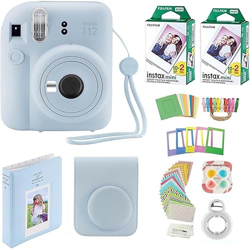 Fujifilm Instax Mini 12 Instant Camera + 40 Photo Prints + Quality Photo Value Bundle, Case, Decoration Stickers, Frames, Photo Album, (Pastel Blue)