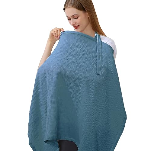 Hicoco Funda de lactancia materna 100% de muselina de algodón, fundas de lactancia multiusos con cuello de arco, delantal de lactancia transpirable