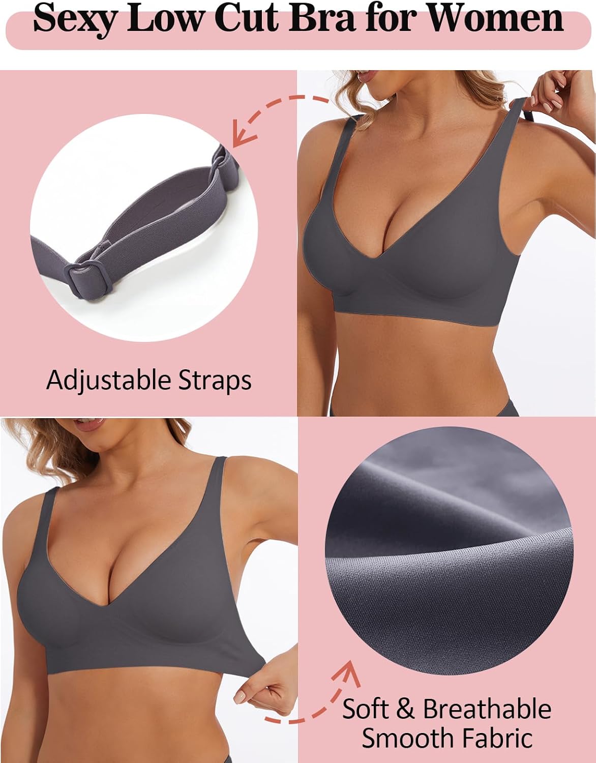 Deep V Bra Low Cut Sexy Push Up Bralettes for Women Padded Comfy Smoothing Wireless Lifting Bras Seamless Bralette - Image 4