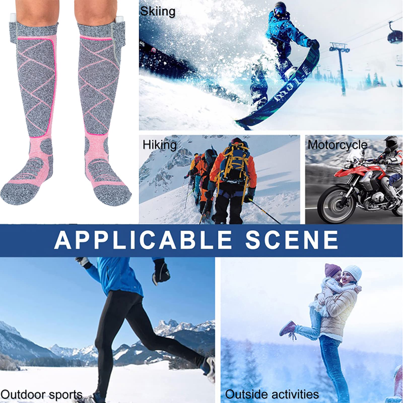 Chaussettes Chauffantes Réglables Respirant USB Chargeant des Chaussettes Chauffantes à Carreaux Chauds pour la Randonnée de Ski d'hiver avec Batterie