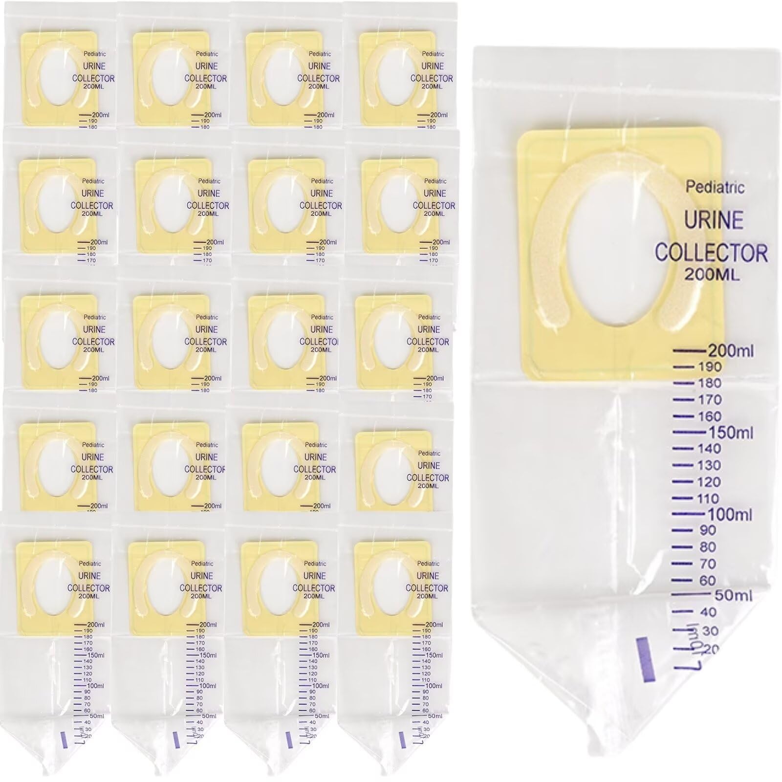 GGAUBAIFI 20Pcs Pediatric Urine Bag Collectors, Disposable Baby Clear Catcher Pouch Individually Pee Bags Spill Proof Baby Urine with Adhesive Surface for Kids Urine Collection, 200ml