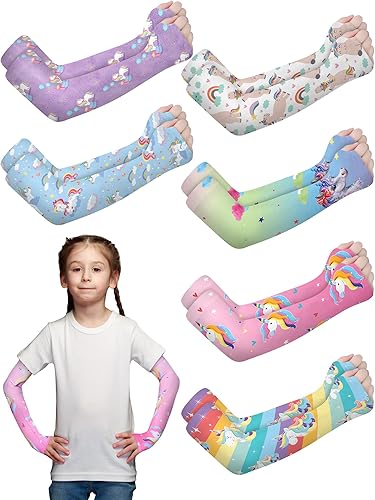 Miniatura 8 de Handepo 6 pares de mangas elásticas para niños, protección solar, protección solar para niños, deportes al aire libre, mangas para brazos para