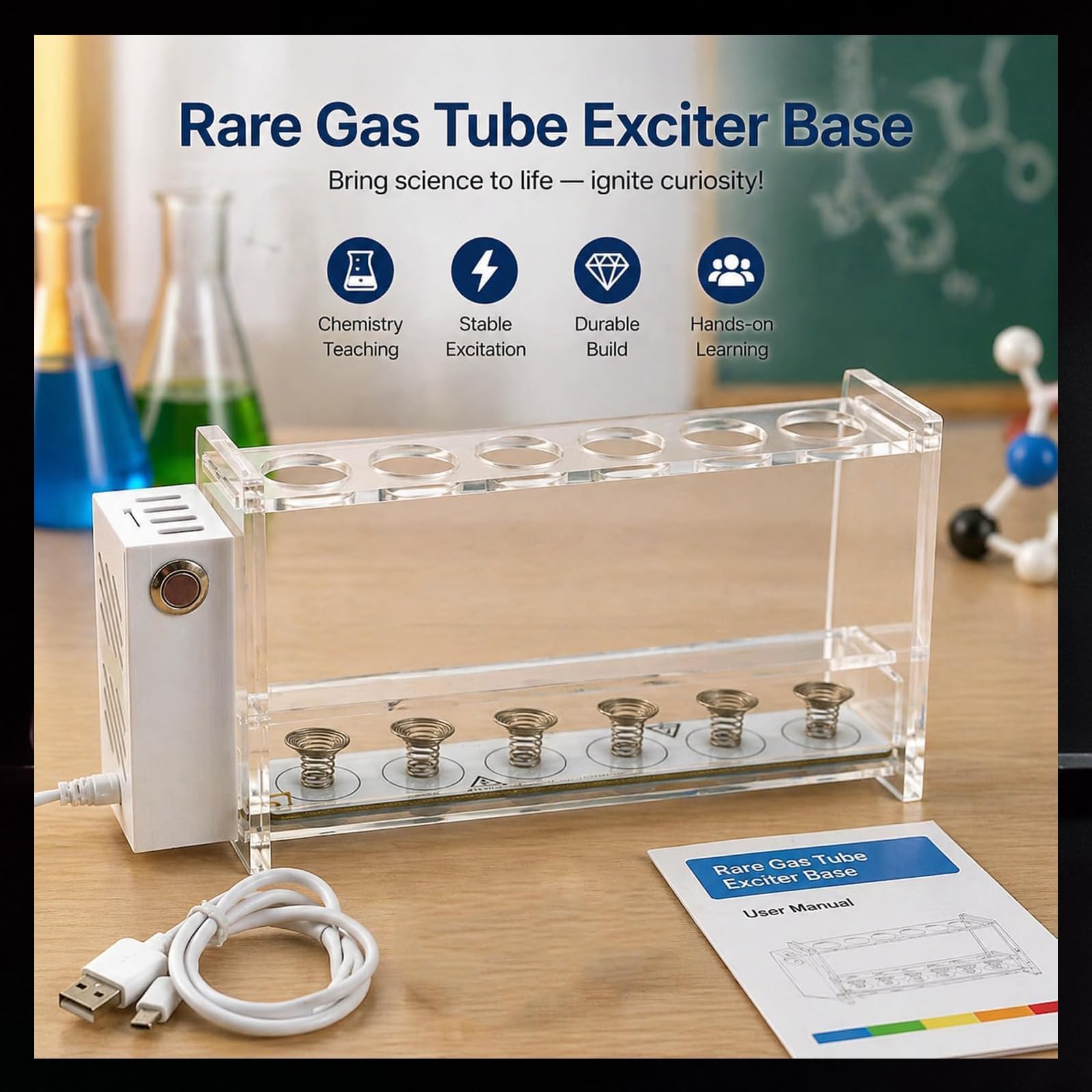 TsoLay Edelgasröhren, Edelgas-glasröhren Mit Erreger, Leuchtelemente (he, Ne, AR, Kr, Xe) Mit 99,999% Reinheit Für Wissenschaftliche Ausstellungen, Chemieunterricht, with Exciter