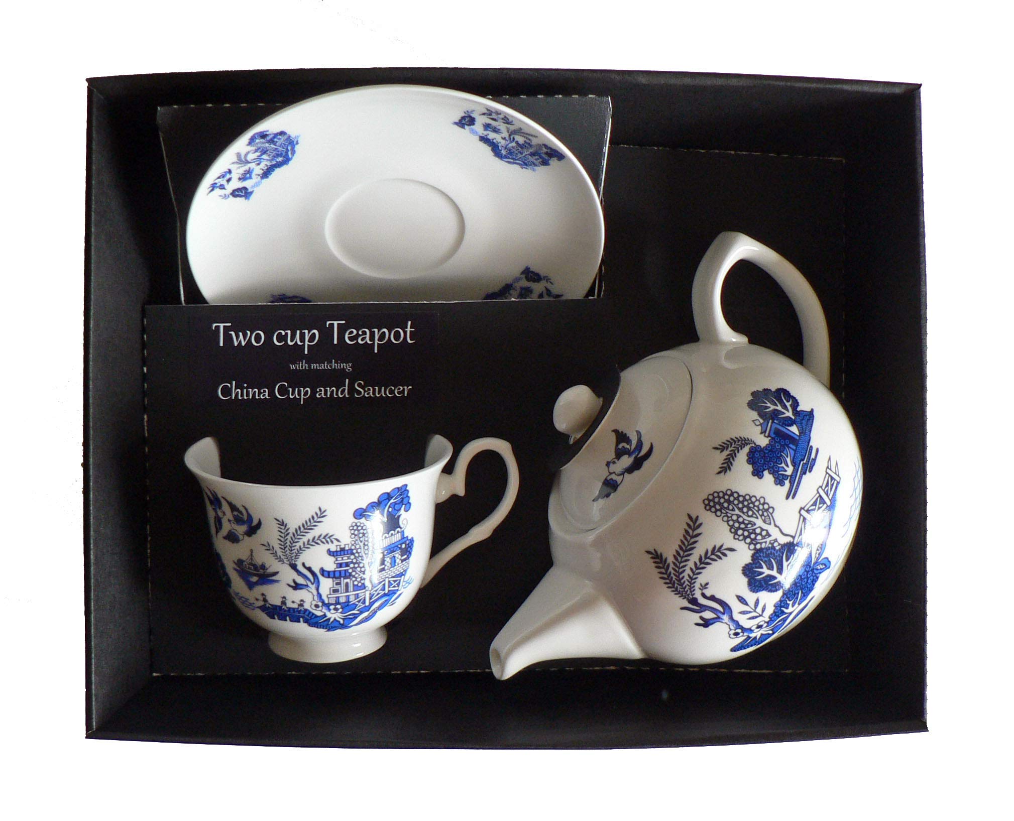 Blue willow Teapot cup and saucer gift set - Porcelain teapot, with fine china cup & saucer in gift boxed package
