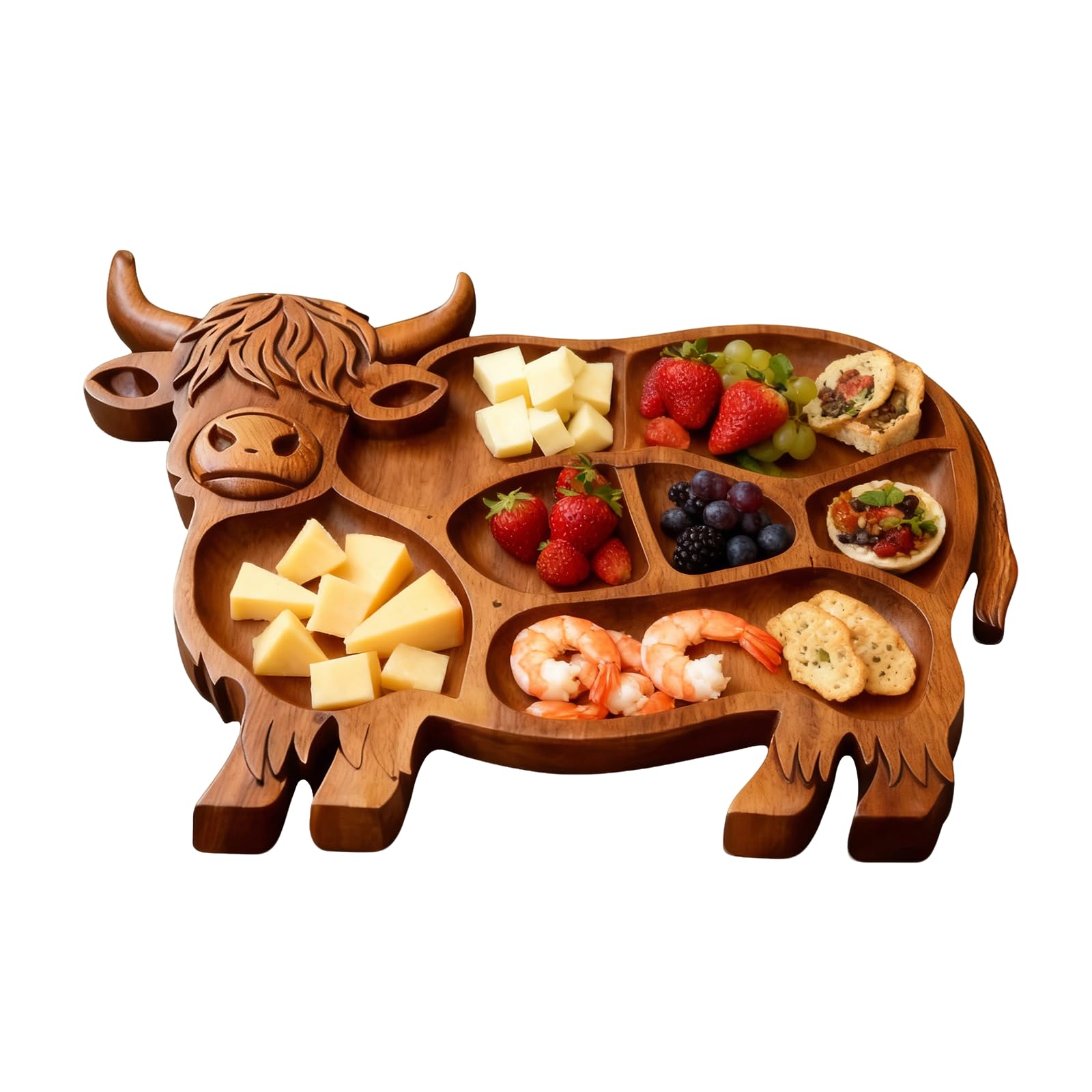 Eznaobo B Highland-Cow Wood Serving Trays,Charcuterie Oards,Rustic Farmhouse Serving Oard, Reusable Platter For Cheese, Meat, Snacks, Fruit, Cookies, Sandwich (B)